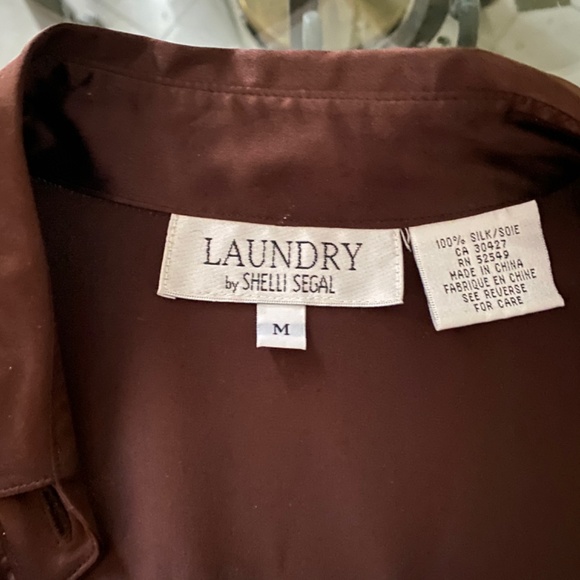 Laundry by Shelli Segal Chocolate Brown Silk Blouse Sz Sm/Med - Picture 8 of 13